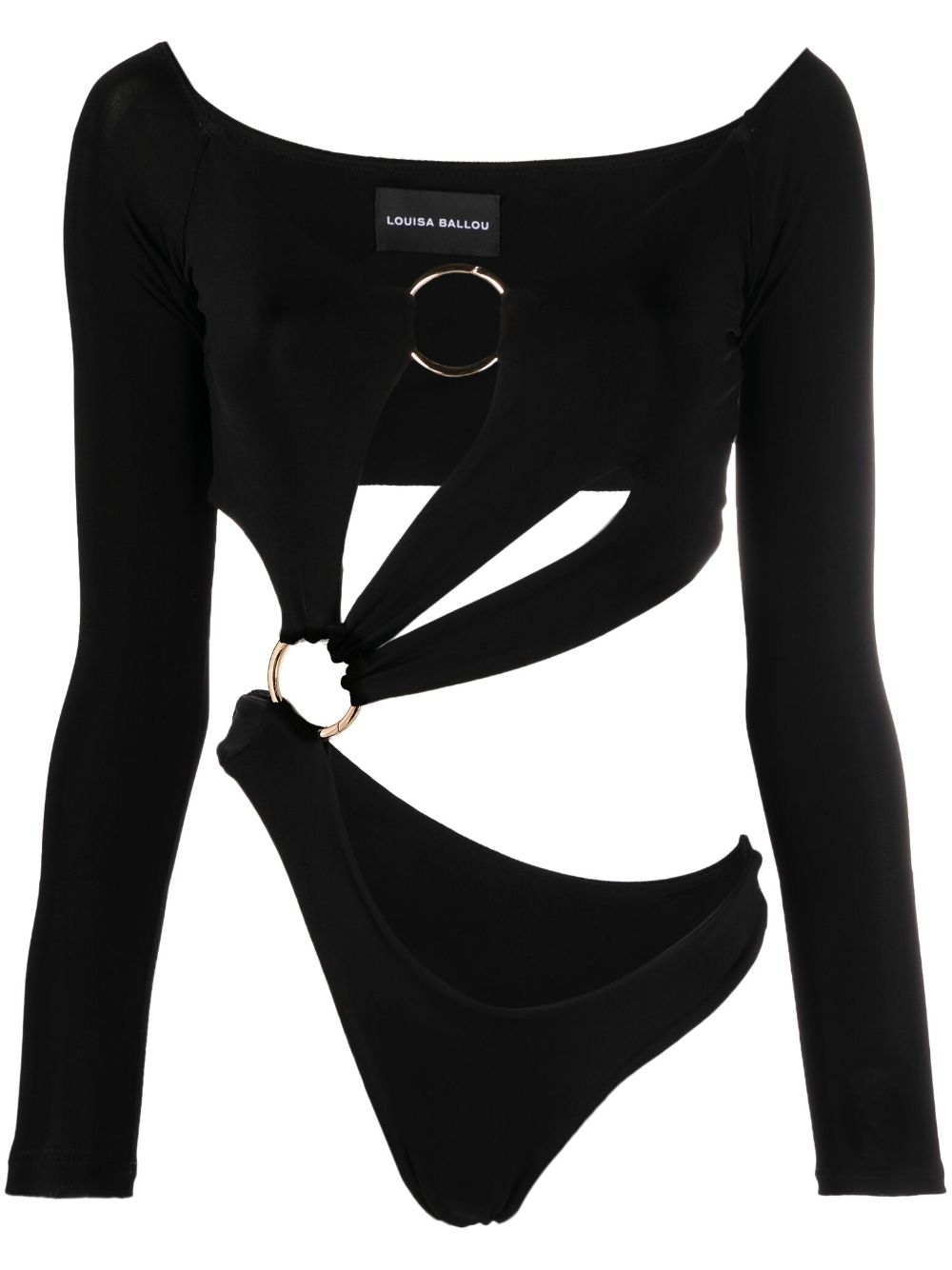 Louisa Ballou Ring-Detail Cut-Out Bodysuit — Black