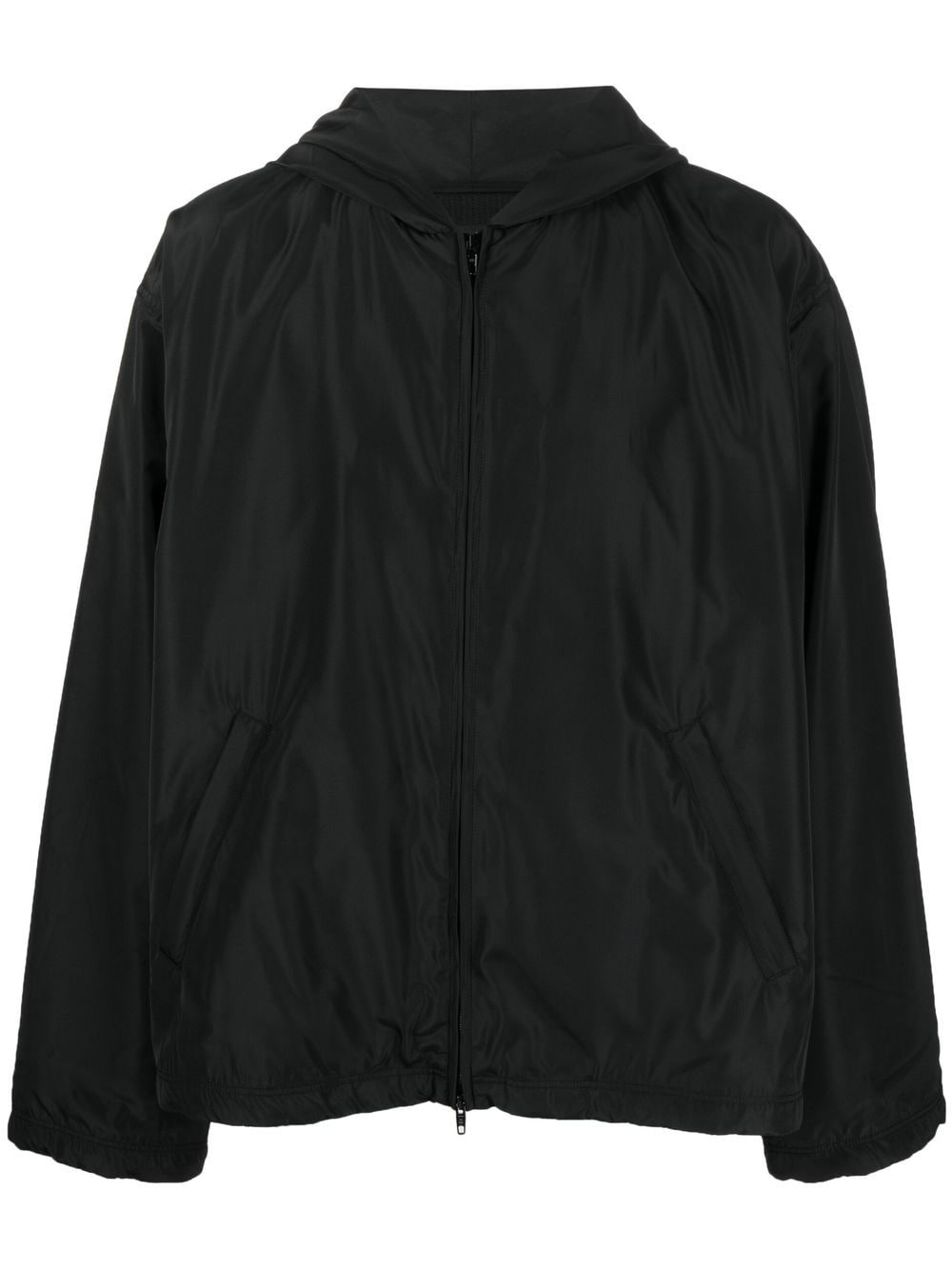 Balenciaga Logo-Print Hooded Windbreaker — Black