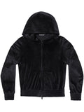 Balenciaga Crystal-Embellished Velvet Hoodie — Black