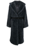 Ermanno Scervino Belted Shearling Wool Coat — Charcoal