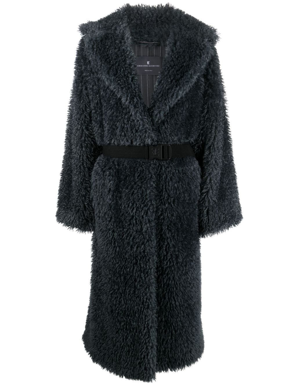Ermanno Scervino Belted Shearling Wool Coat — Charcoal
