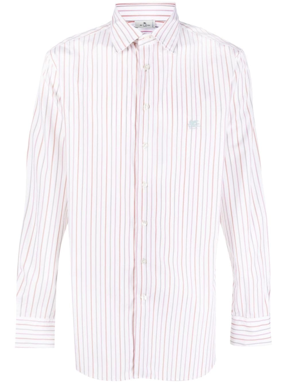 Etro Logo-Embroidered Striped Shirt — Pink