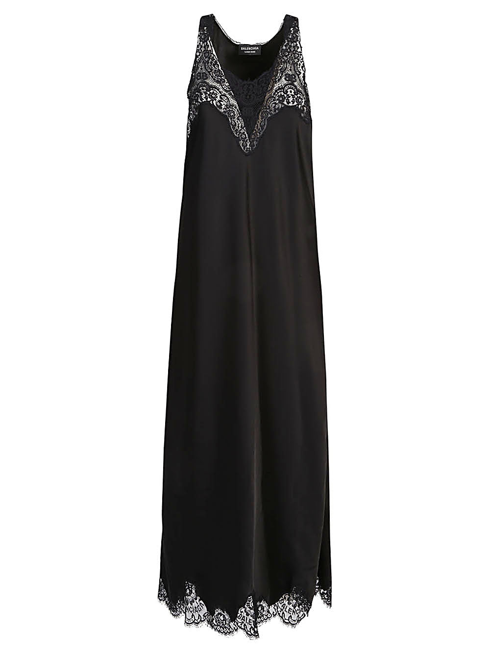 Balenciaga Lace-Trimmed Sleeveless Dress — Black