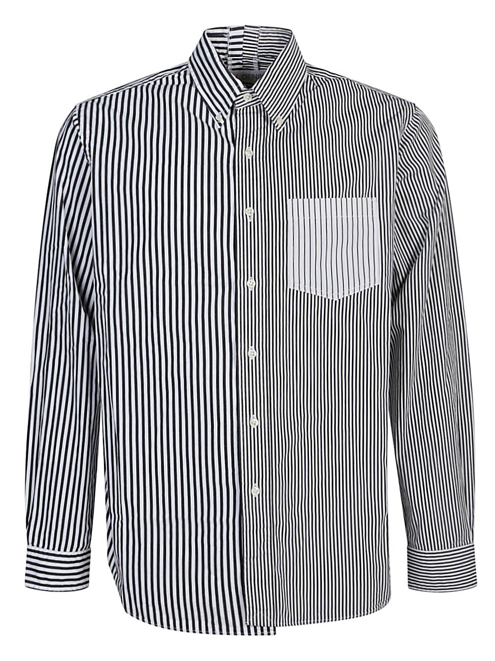 E.L.V. Denim Contrast Striped Cotton Shirt — White