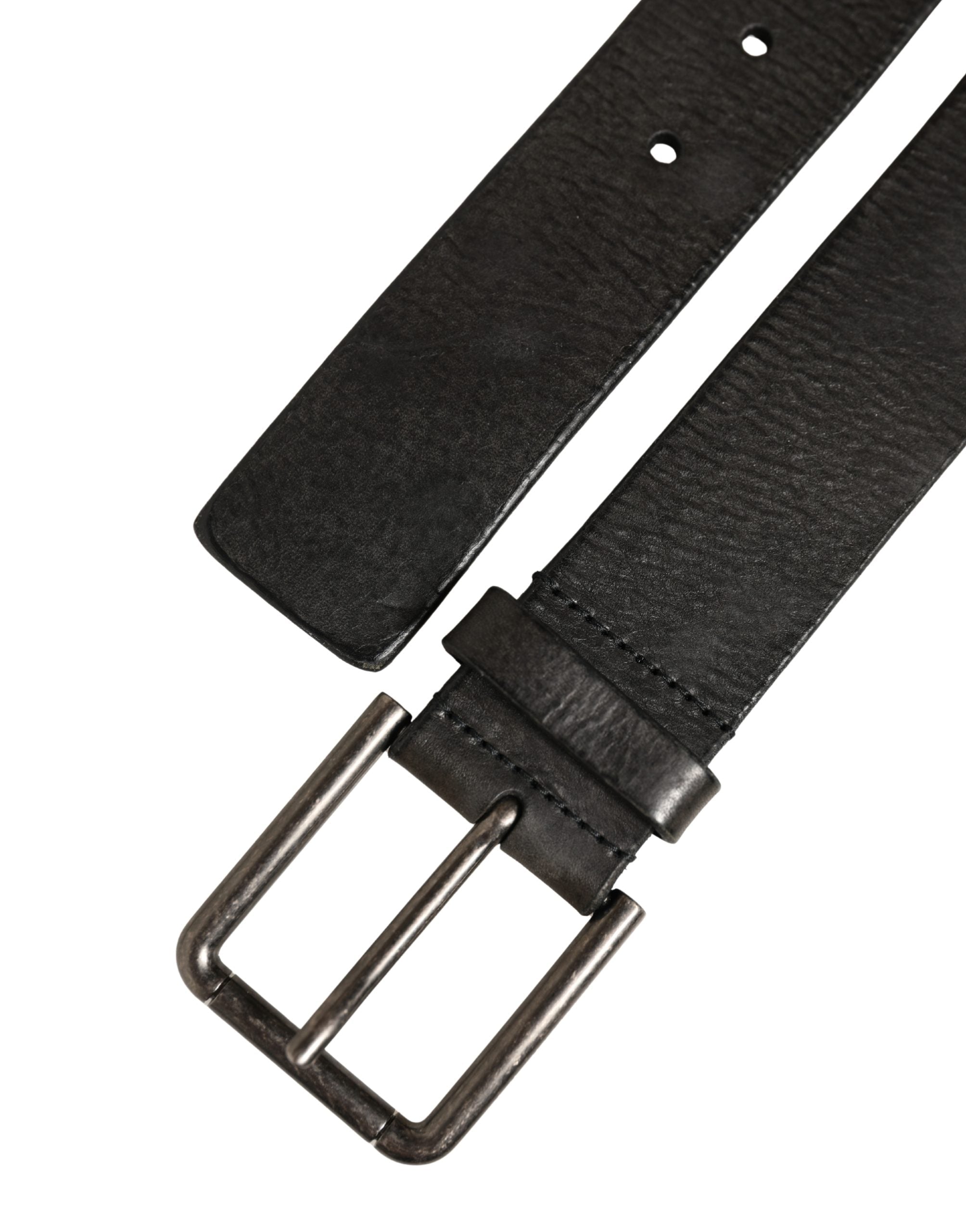 Dolce & Gabbana Calf Leather with Brushed Metal Buckle Belt — Black