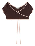 Palm Angels Wrap Cap-Sleeve Bikini Top — Brown