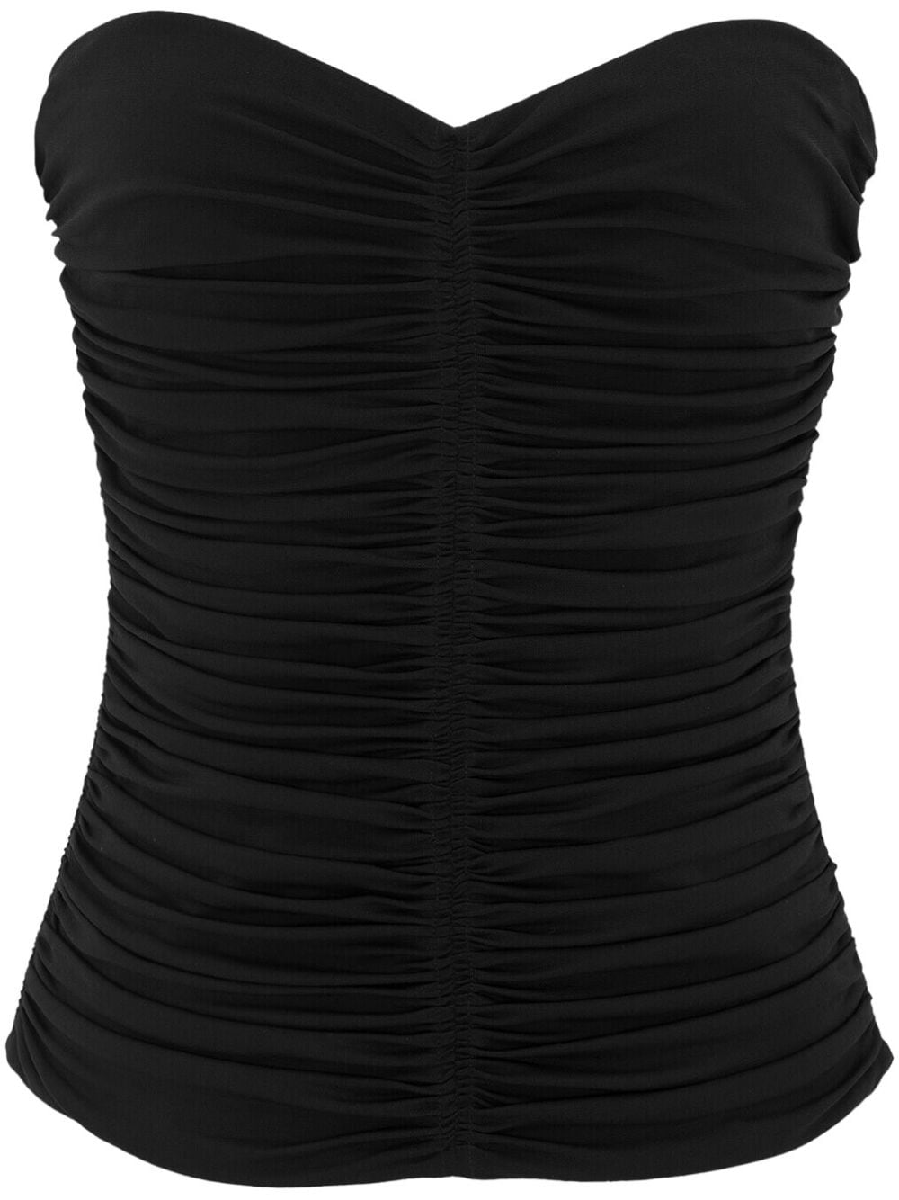 Saint Laurent Ruched Strapless Tank Top — Black