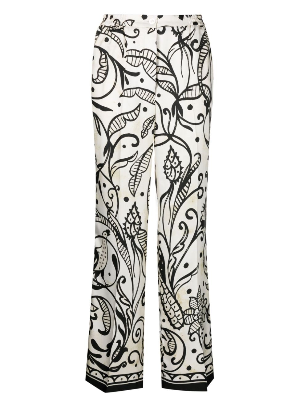 F.R.S . Floral-Print Silk Trousers — Cream