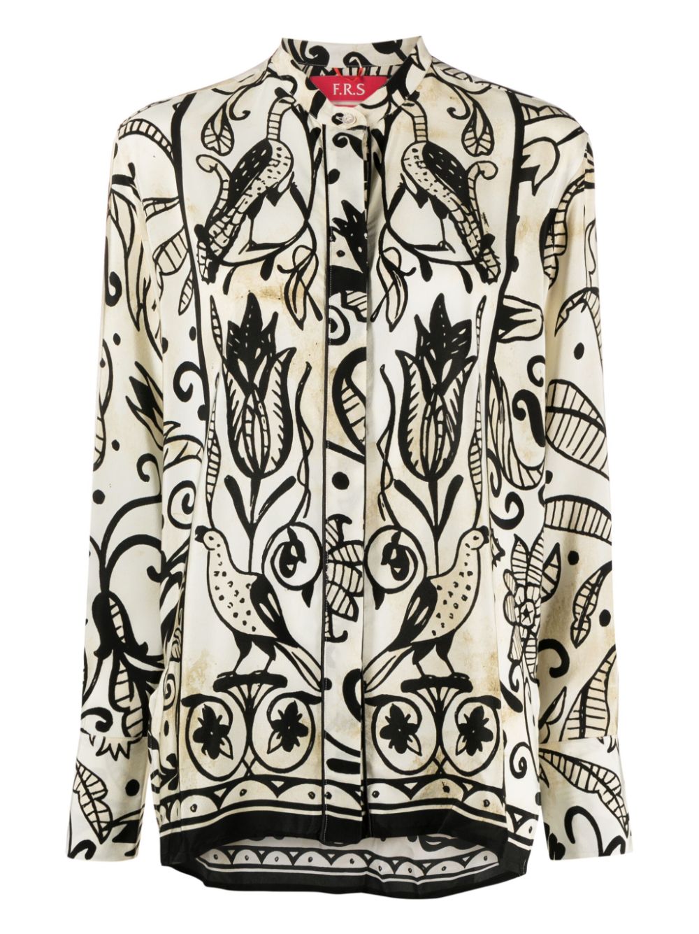 F.R.S . Floral-Print Silk Shirt — Beige