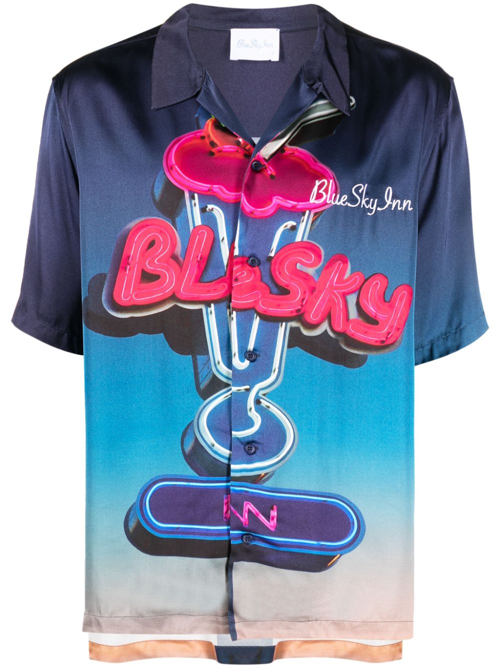 Blue Sky Inn Neon Graphic Print Shirt — Navy