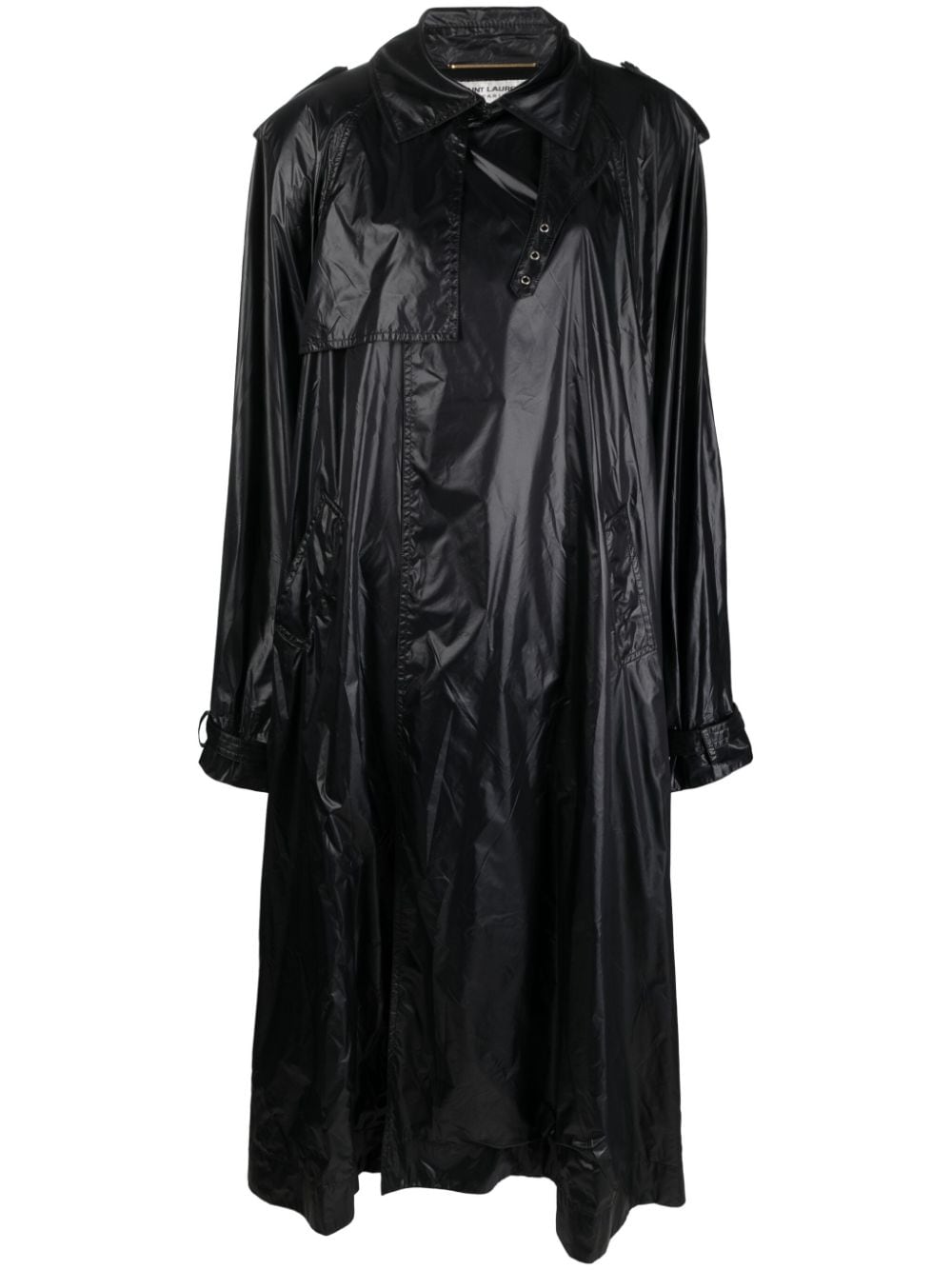 Saint Laurent Shoulder-Pad Oversized Trench Coat — Black