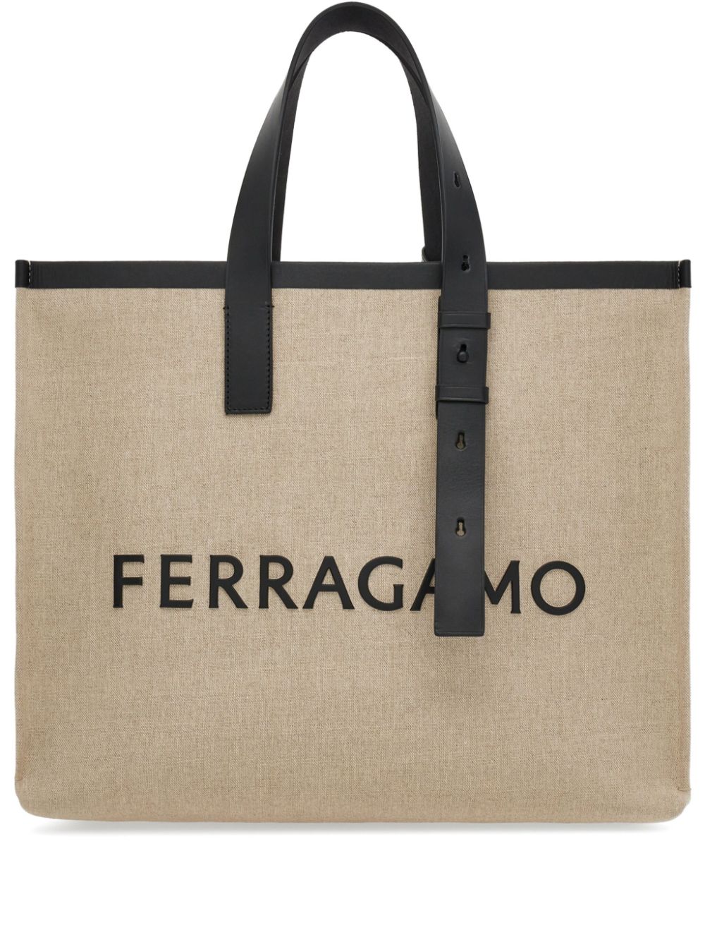 Ferragamo Logo-Embossed Canvas Tote Bag — Beige