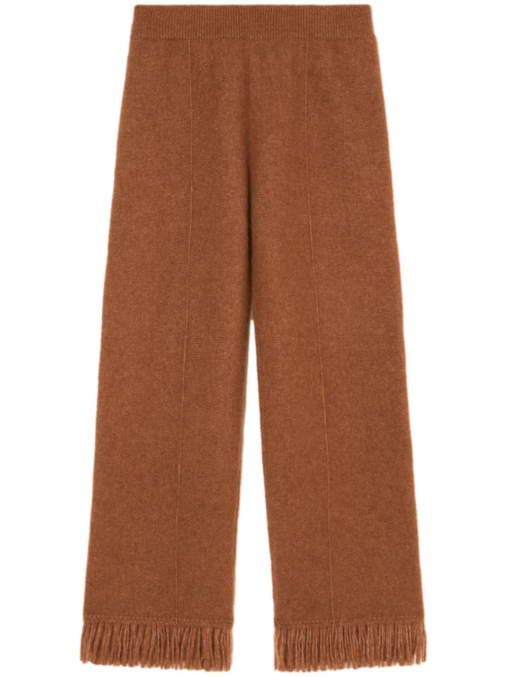 Alanui Fringe-Trimmed Cashmere-Silk Knit Trousers — Camel