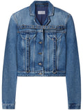 Off White Cropped Denim with Belt Jacket — Blue