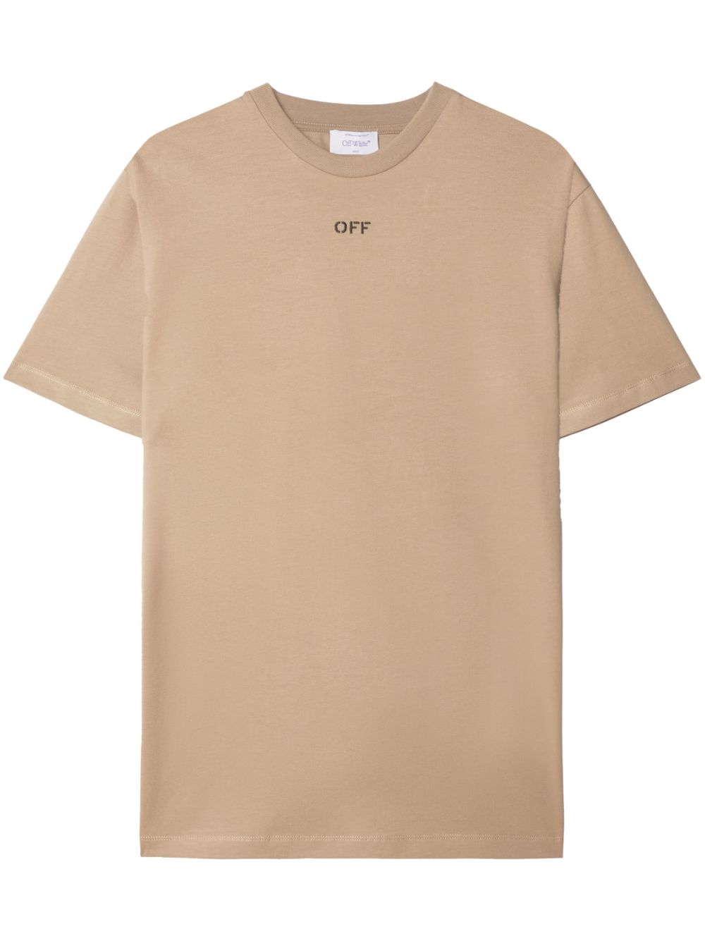 Off White Logo-Embroidered Cotton T-Shirt — Beige