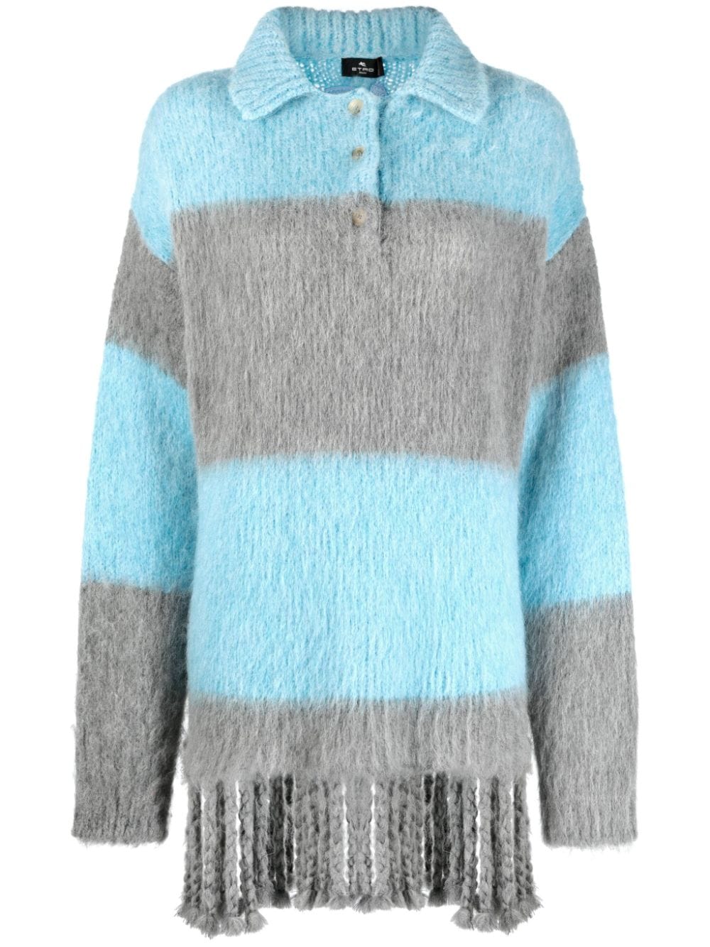 Etro Striped Wool-Blend Polo Sweater — light blue
