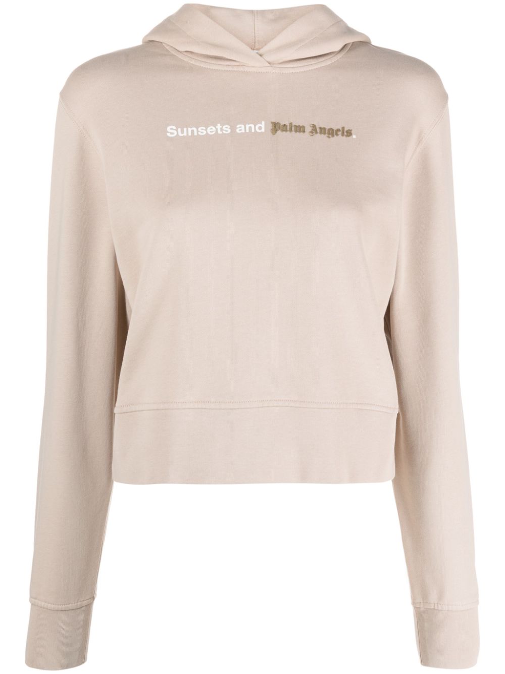 Palm Angels Logo-Print Cotton Hoodie — Beige