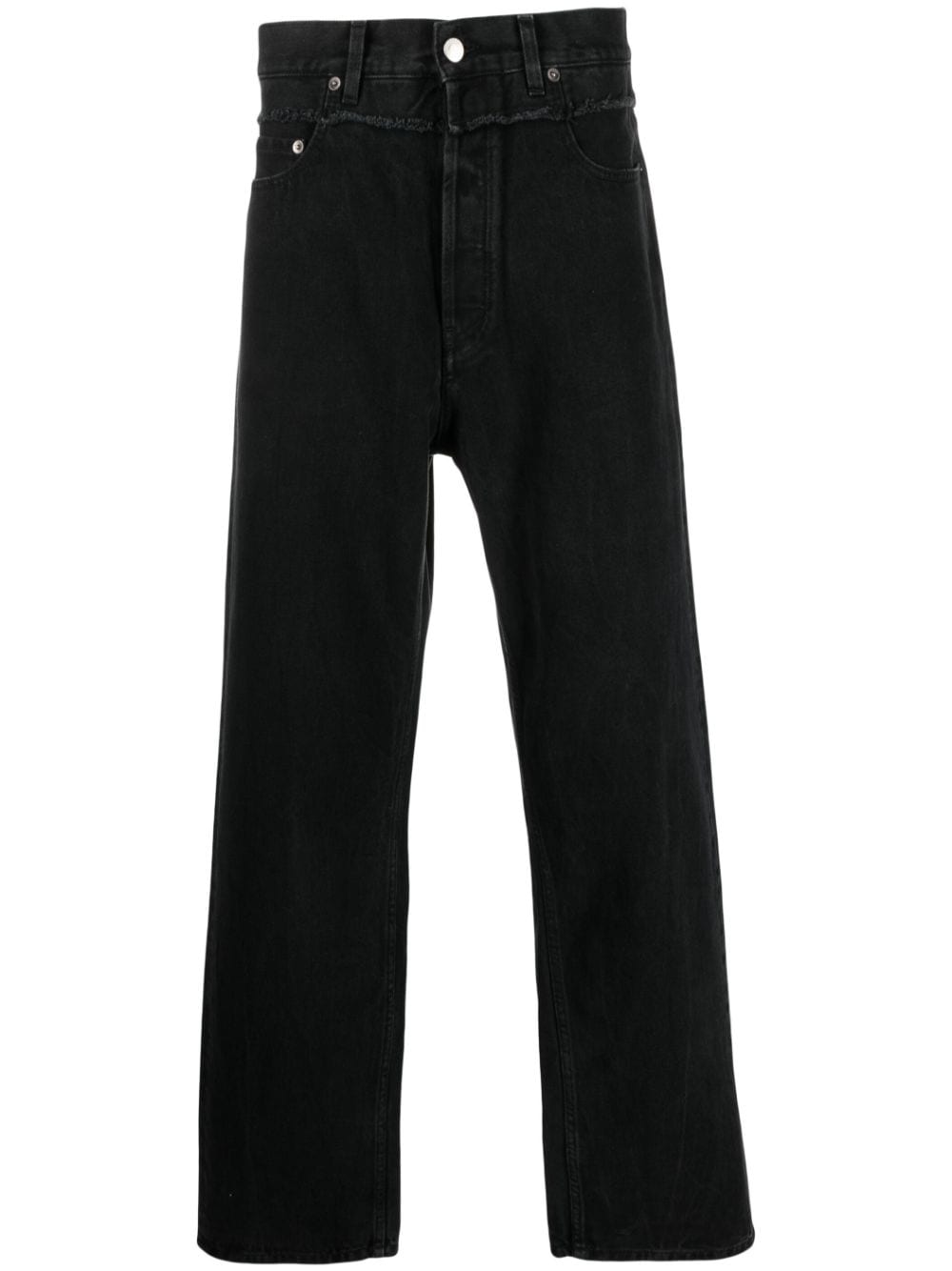Ambush Frayed-Trim Loose Jeans — Black