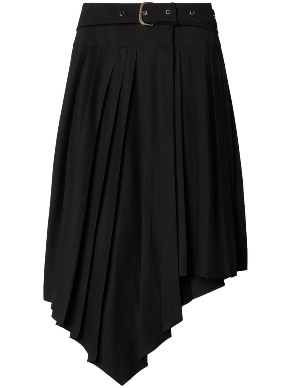 Off White Pleated Asymmetric Skirt — Black