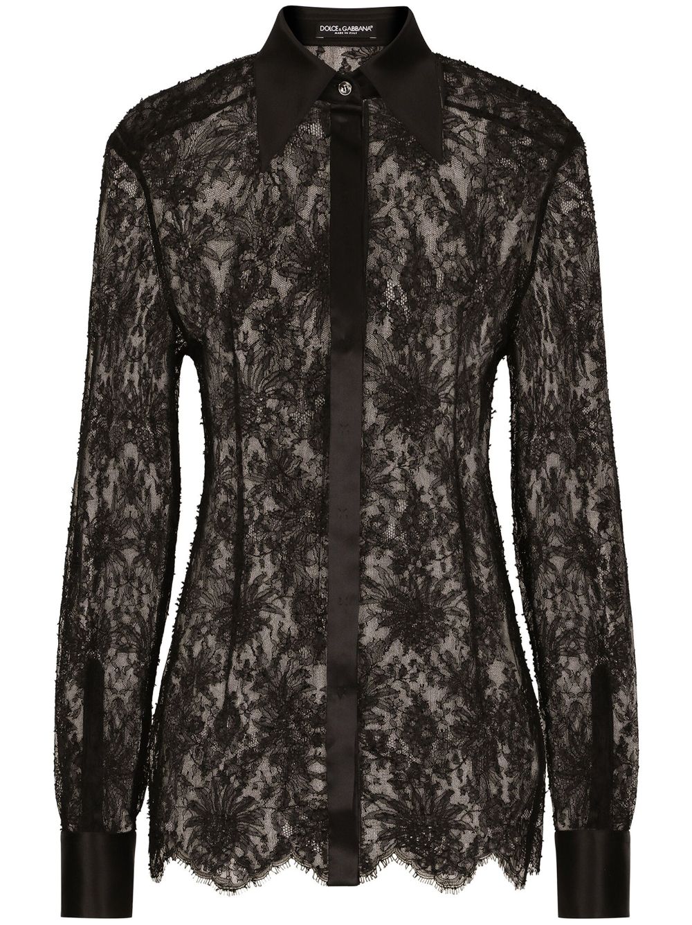 Dolce & Gabbana Semi-Sheer Floral Lace Blouse — Black