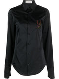 Ludovic De Saint Sernin Rhinestone Logo Satin Shirt — Black