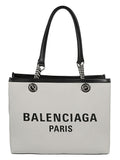 Balenciaga Logo-Print Canvas Tote Bag — Beige