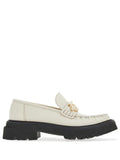 Ferragamo Gancini-Plaque Leather Loafer — Ivory