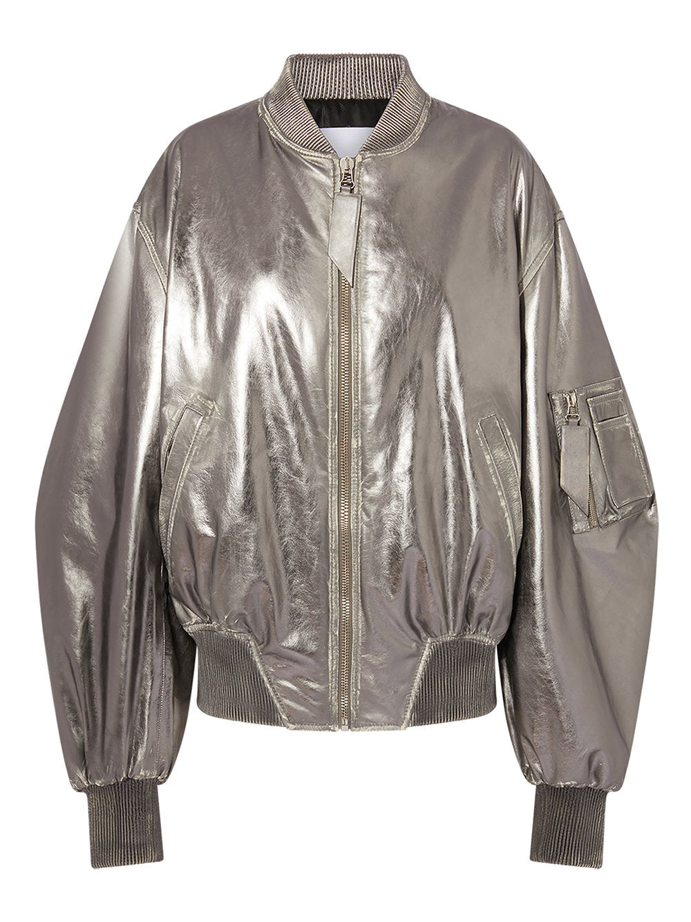 The Attico Mirrored Leather Jacket — Silver