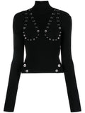 Off White Fashion Eyelet-Embellished Knit Sweater — Black