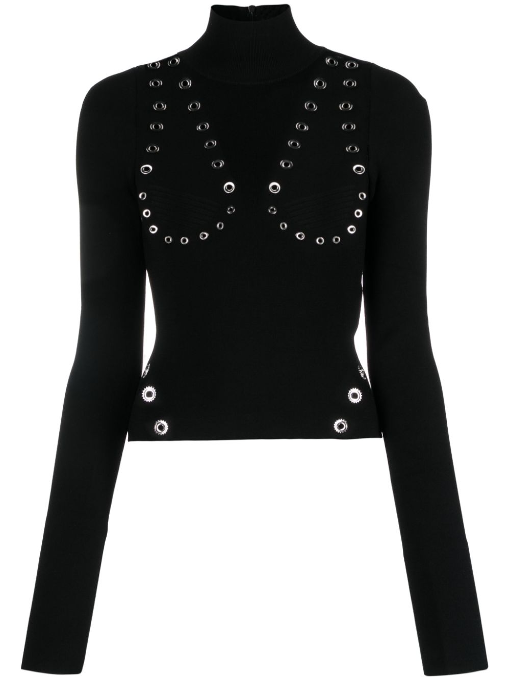 Off White Fashion Eyelet-Embellished Knit Sweater — Black