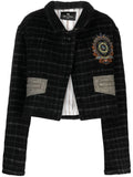 Etro Checked Wool-Blend Cropped Jacket — Black