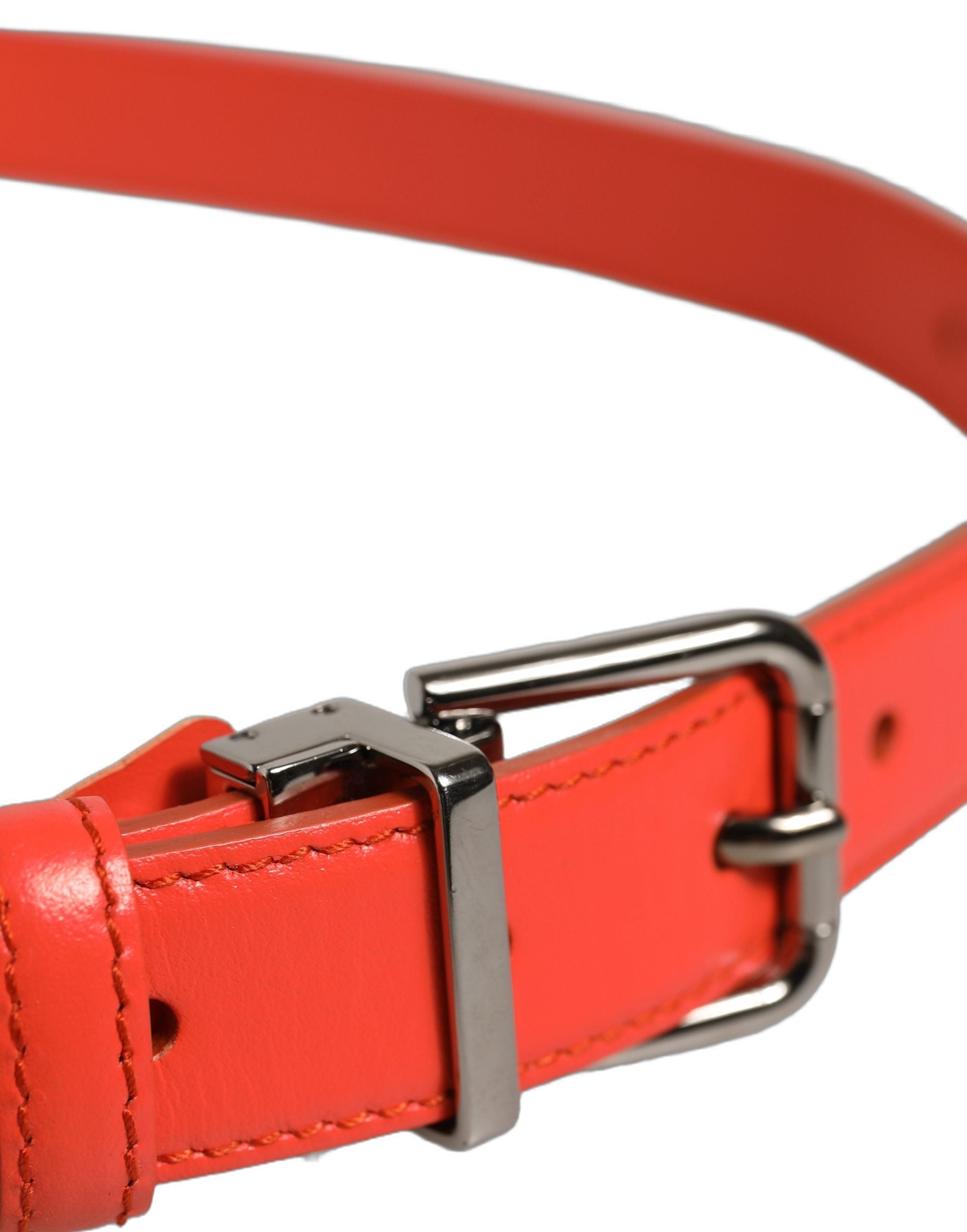 Dolce & Gabbana Leather with Metal Buckle Belt — Red