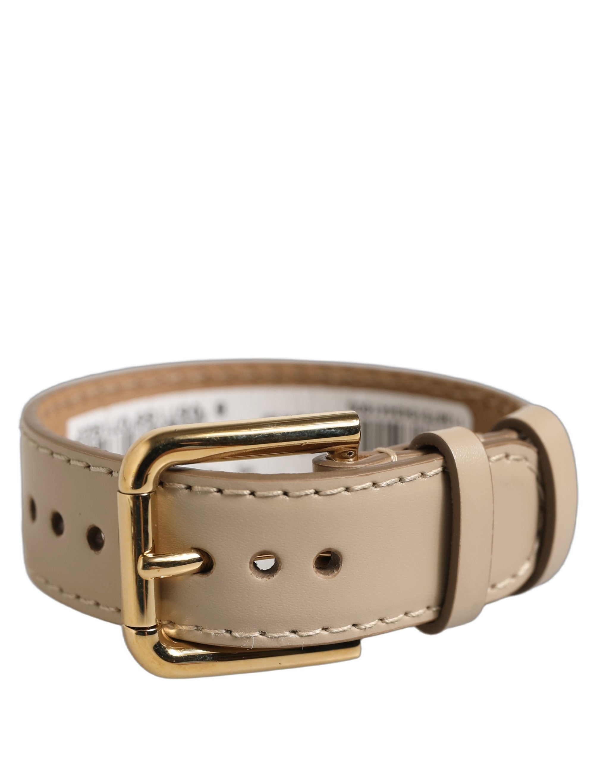 Dolce & Gabbana Calfskin Leather with Gold Buckle Belt — Beige