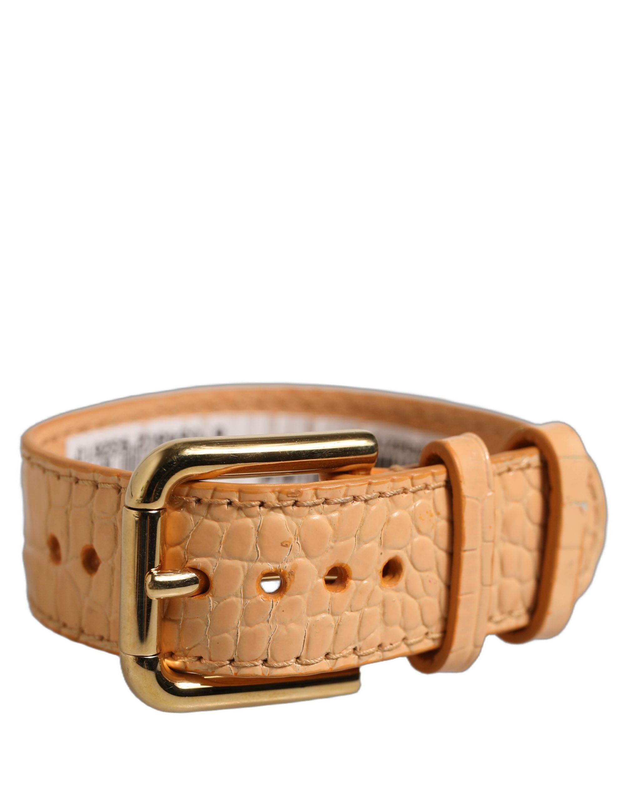Dolce & Gabbana Croc-Embossed Calf Leather Belt — Beige