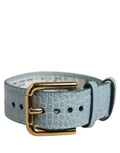 Dolce & Gabbana Embossed Leather with Gold Buckle Belt — Blue