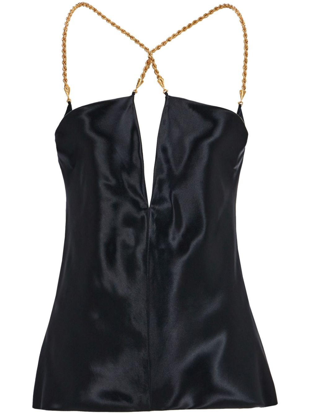 Ferragamo Satin Crossover Tank Top — Black
