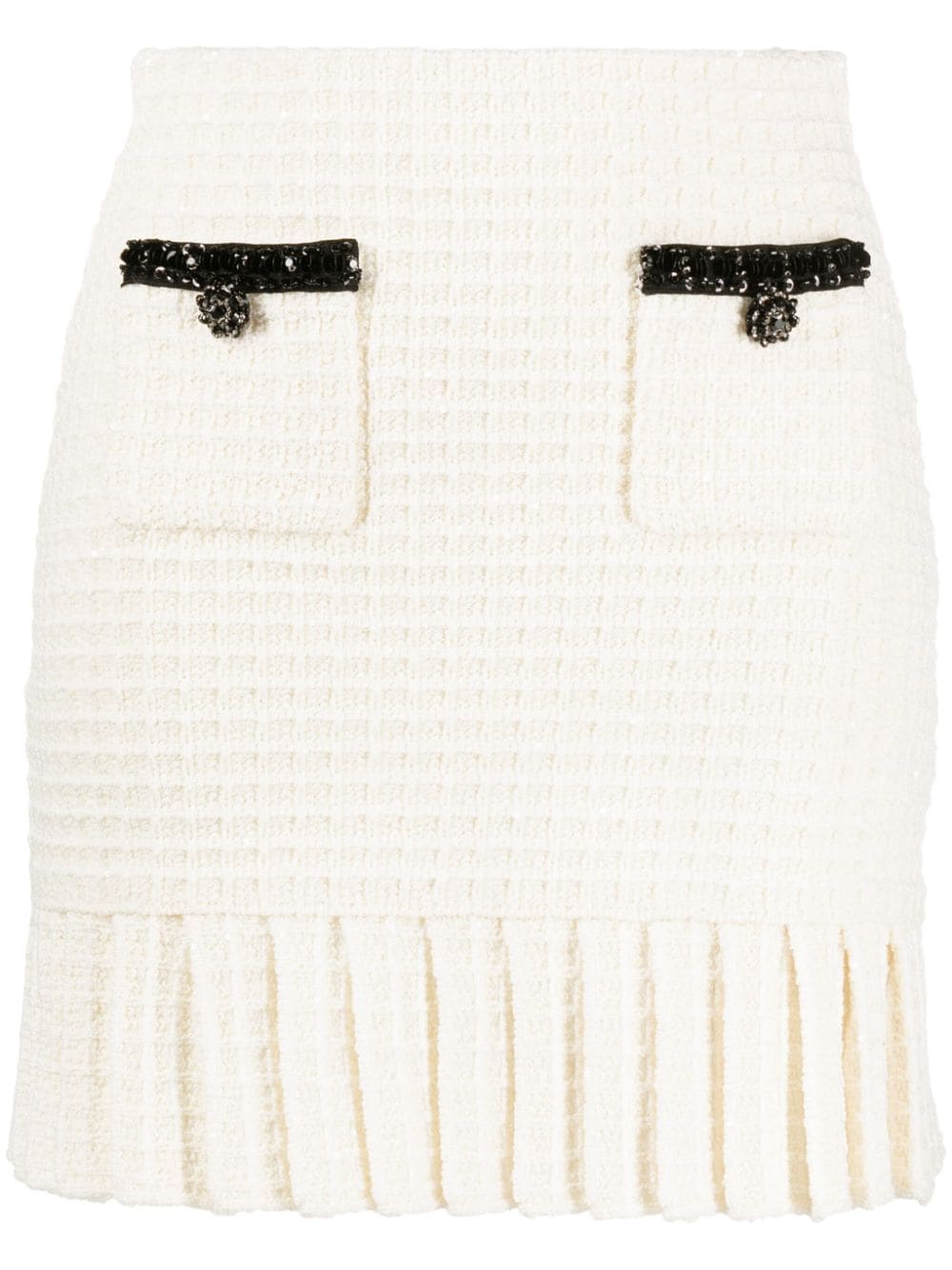 Self-Portrait Sequin-Embellished Waffle-Knit Skirt — Cream