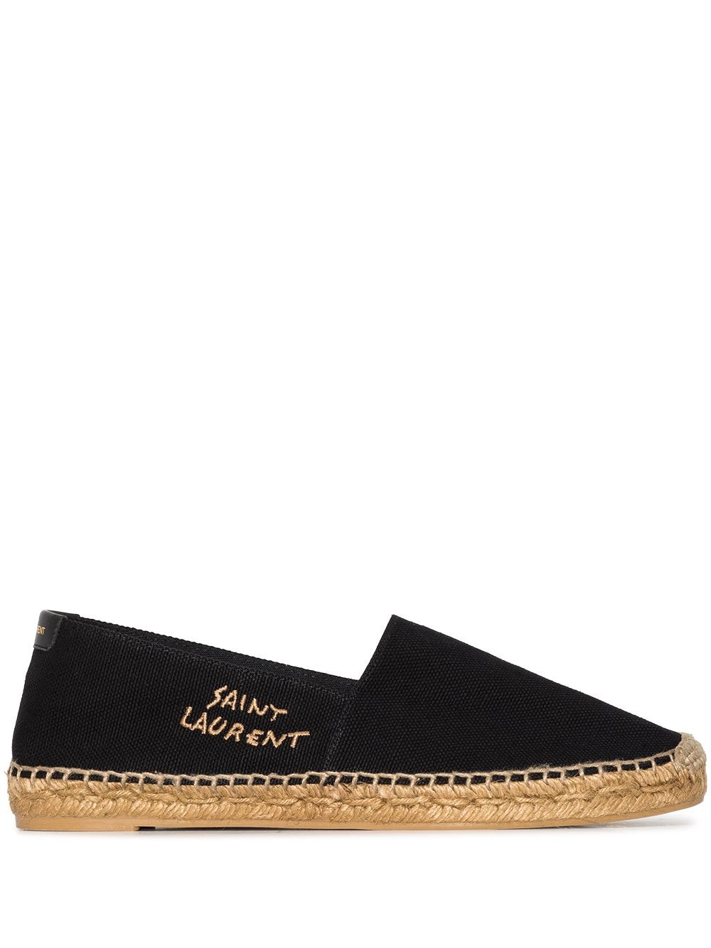 Saint Laurent Logo-Embroidered Canvas Espadrille — Black