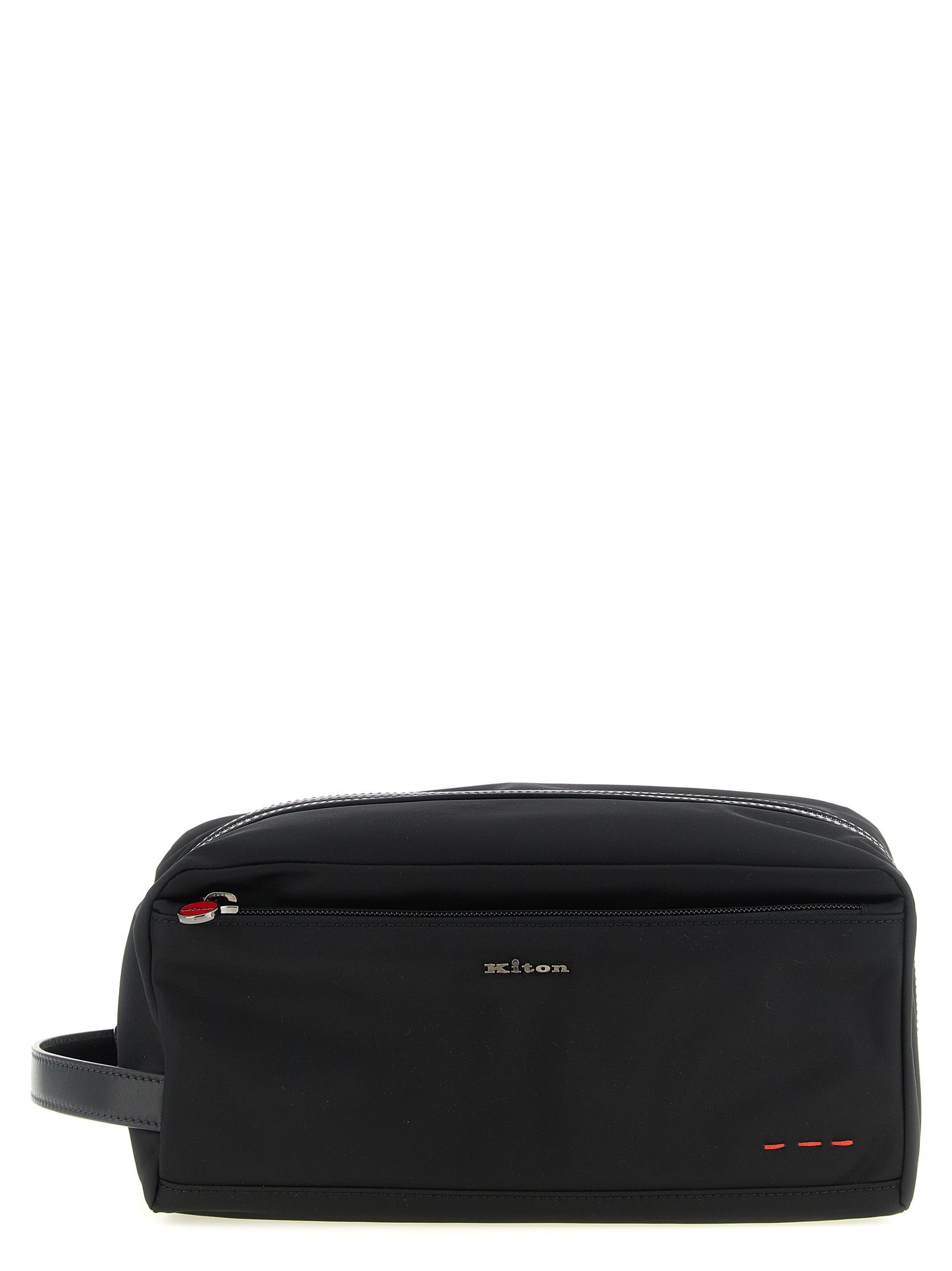 Kiton Polyamide with Leather Trim Travel Wallet — Black