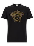 Versace Gold Medusa Logo Embroidery T-Shirt — Black