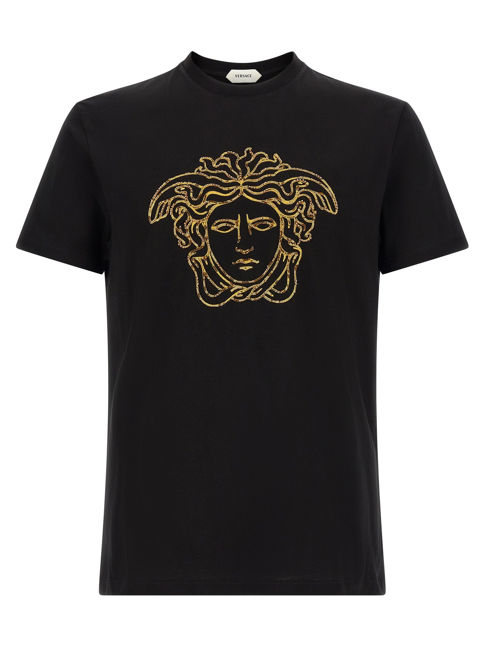 Versace Gold Medusa Logo Embroidery T-Shirt — Black