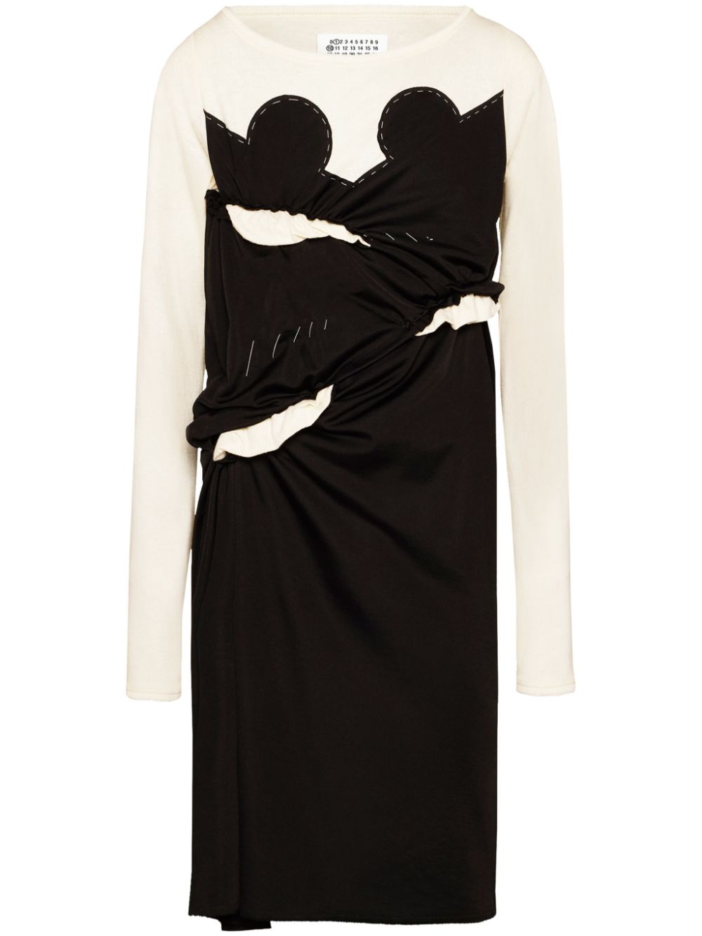 Maison Margiela Ruched Graphic Jersey Dress — Off-White
