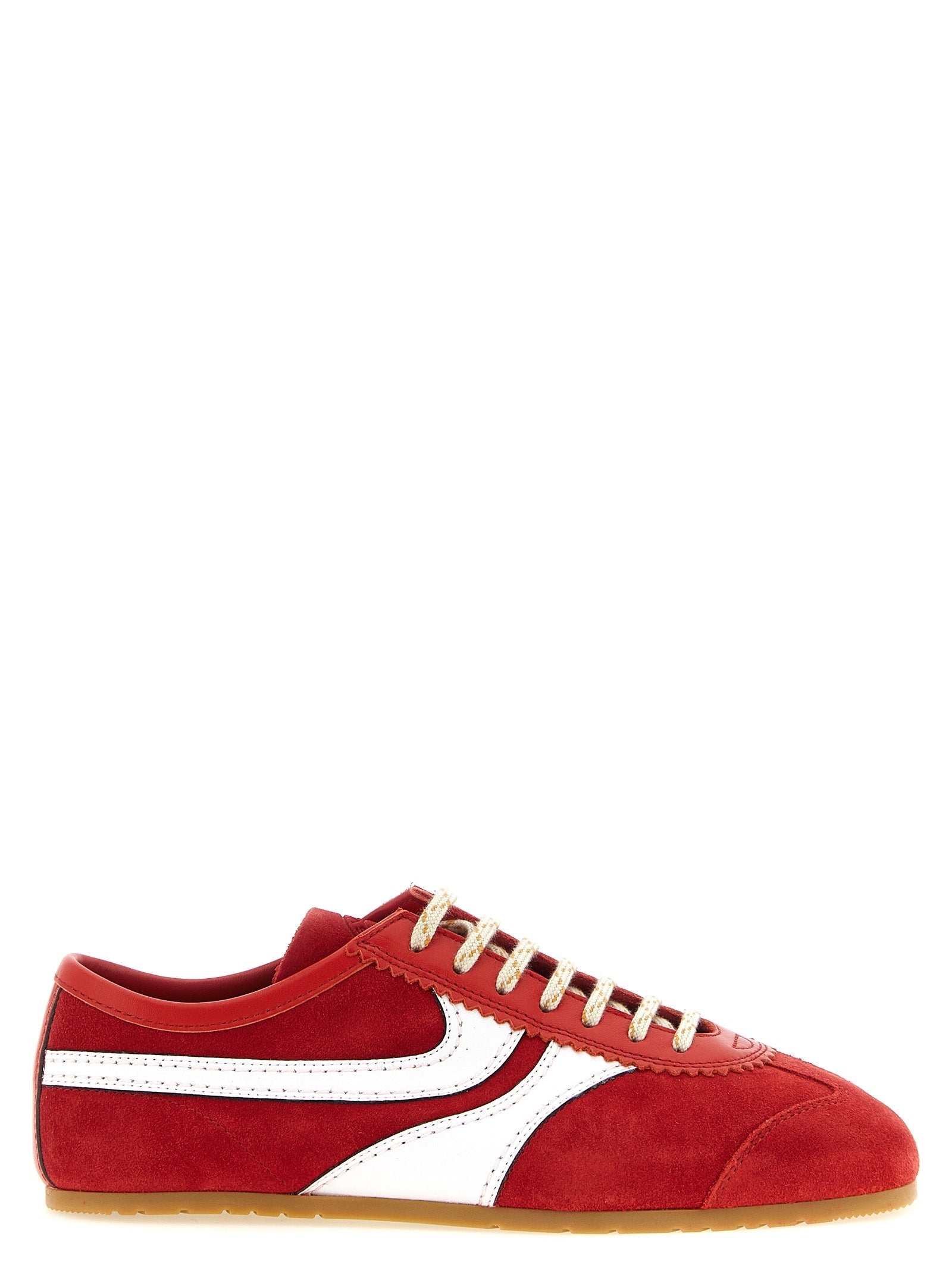 Dries Van Noten Retro Colorblock Suede Sneaker — Red