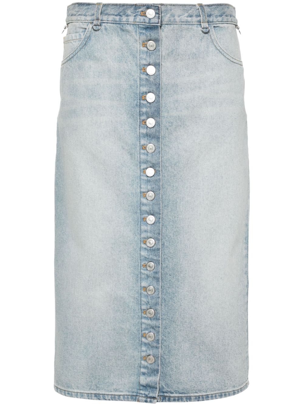 Courreges Pre Button-Front Denim Skirt — Light Blue