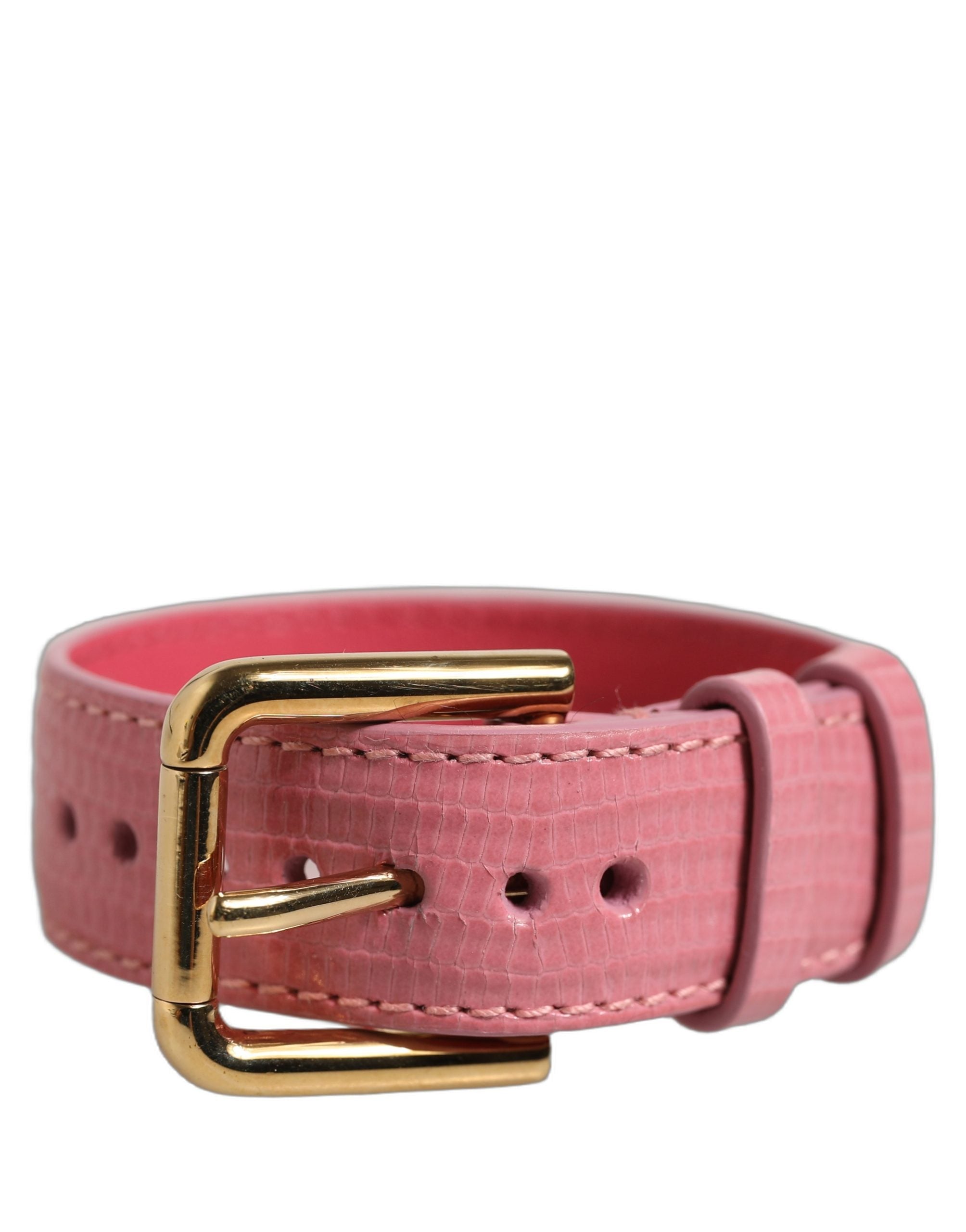 Dolce & Gabbana Crocodile-Textured Calf Leather Belt — Pink