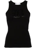 Blumarine Rhinestone-Embellished Logo Tank Top — Black