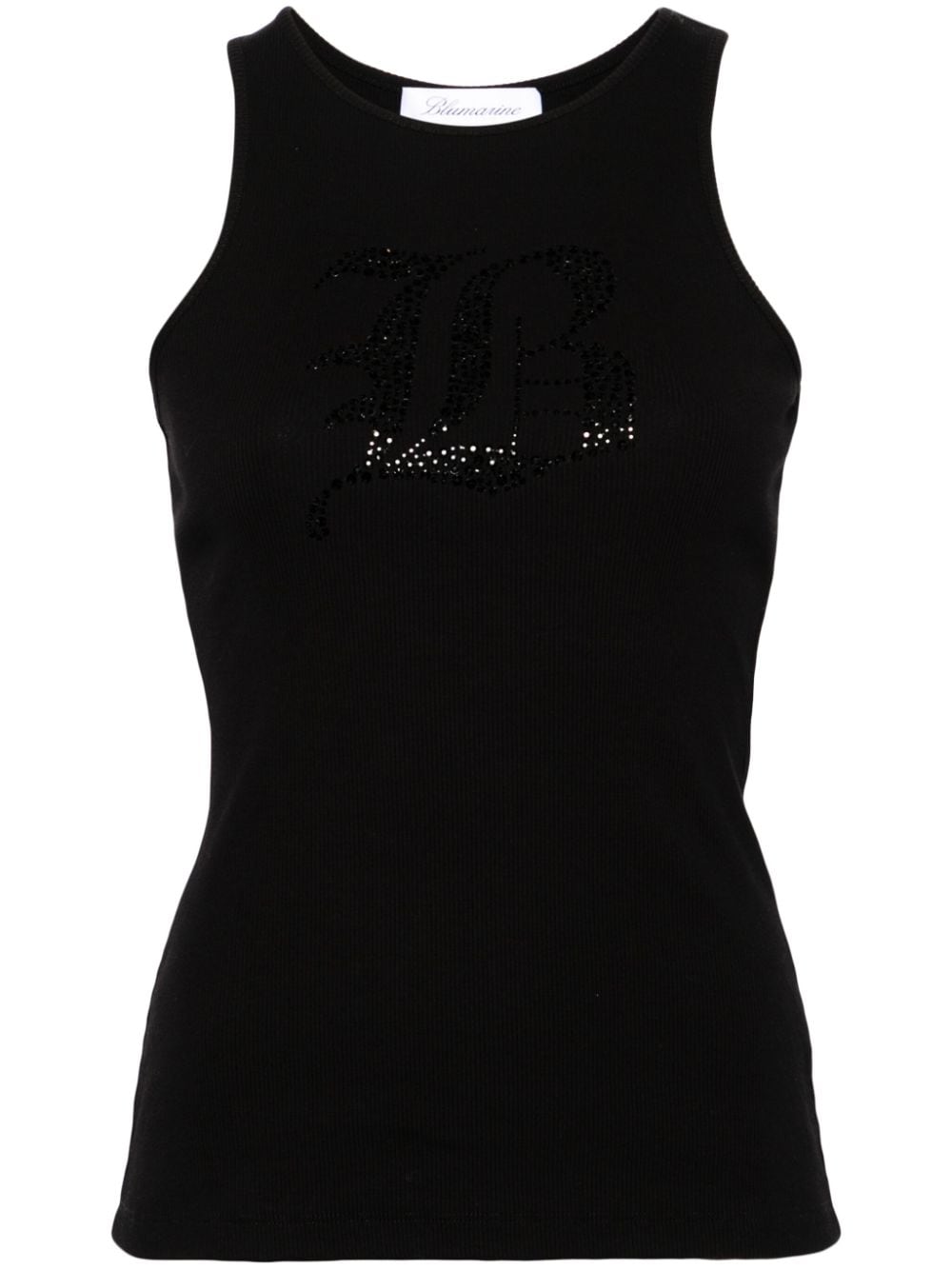 Blumarine Rhinestone-Embellished Logo Tank Top — Black