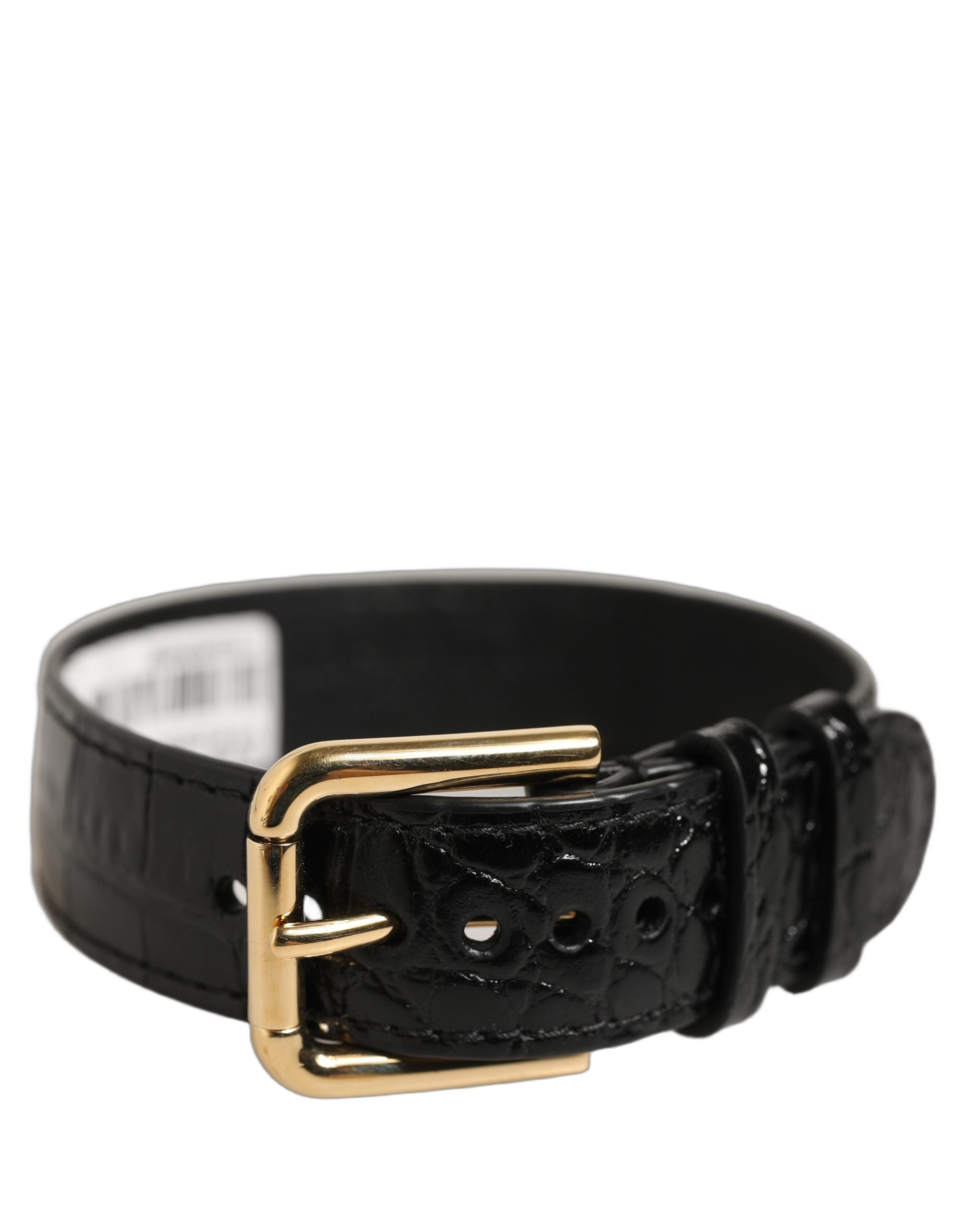 Dolce & Gabbana Textured Leather with Gold Buckle Belt — Black