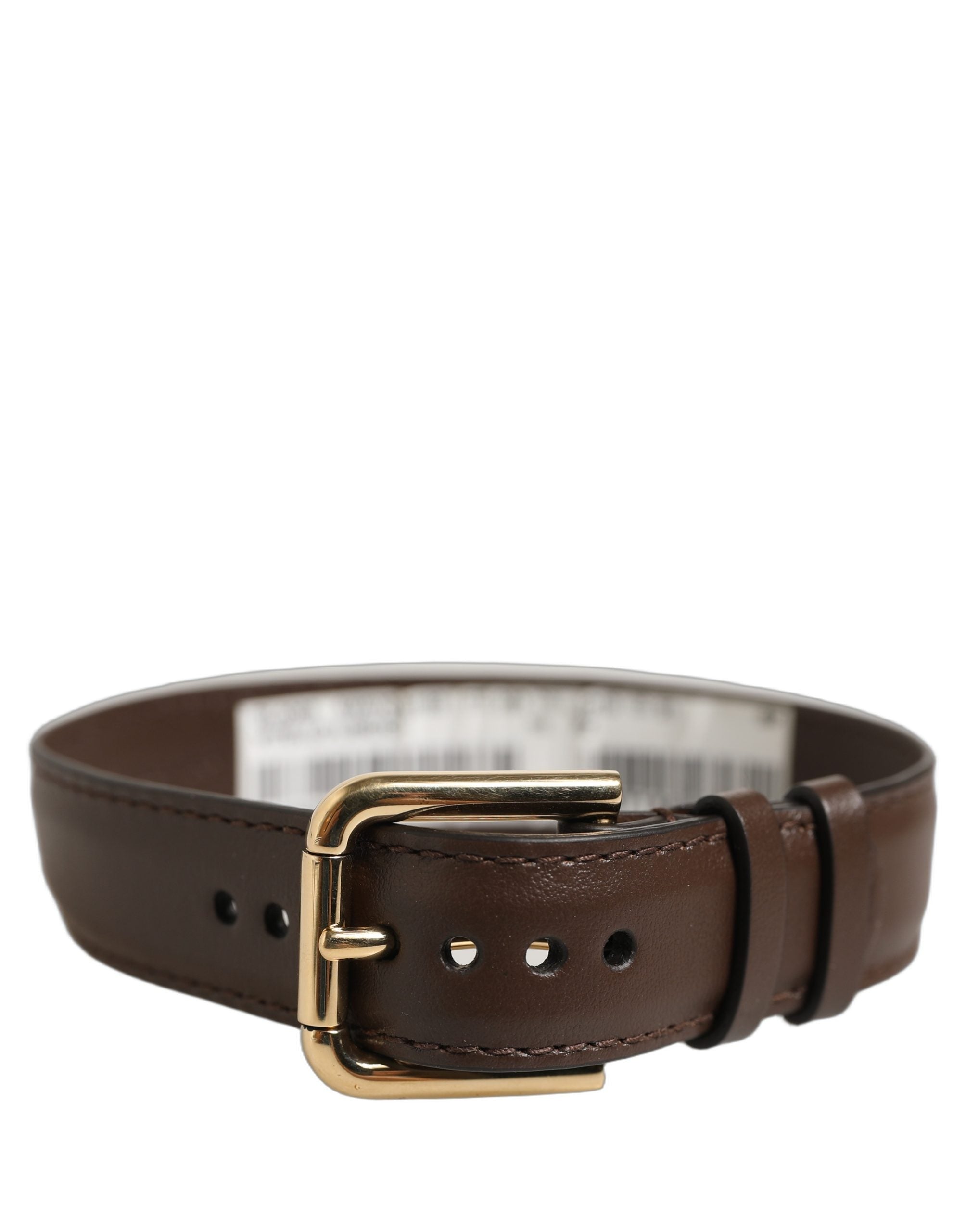 Dolce & Gabbana Calfskin Leather with Gold-Tone Buckle Belt — Brown