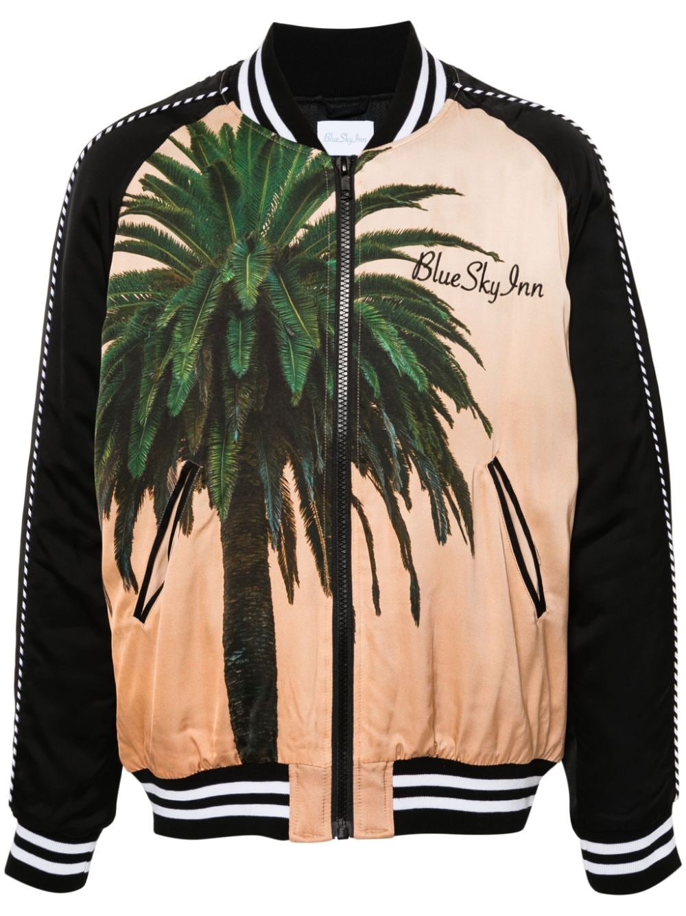 Blue Sky Inn Palm-Graphic Padded Jacket — Black